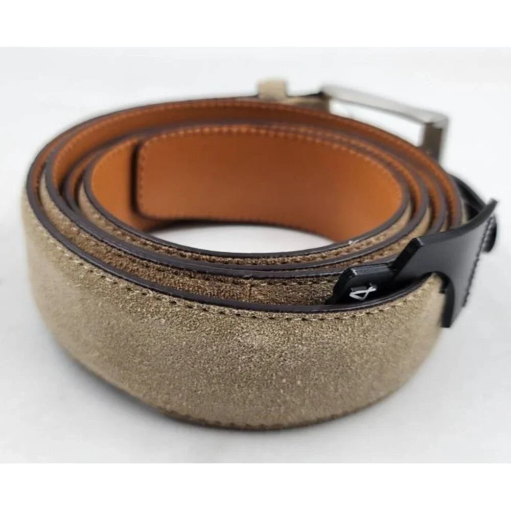 Magnanni Telante Suede & Leather Belt Men's 44 Taupe Nickel-Tone Square Buckle